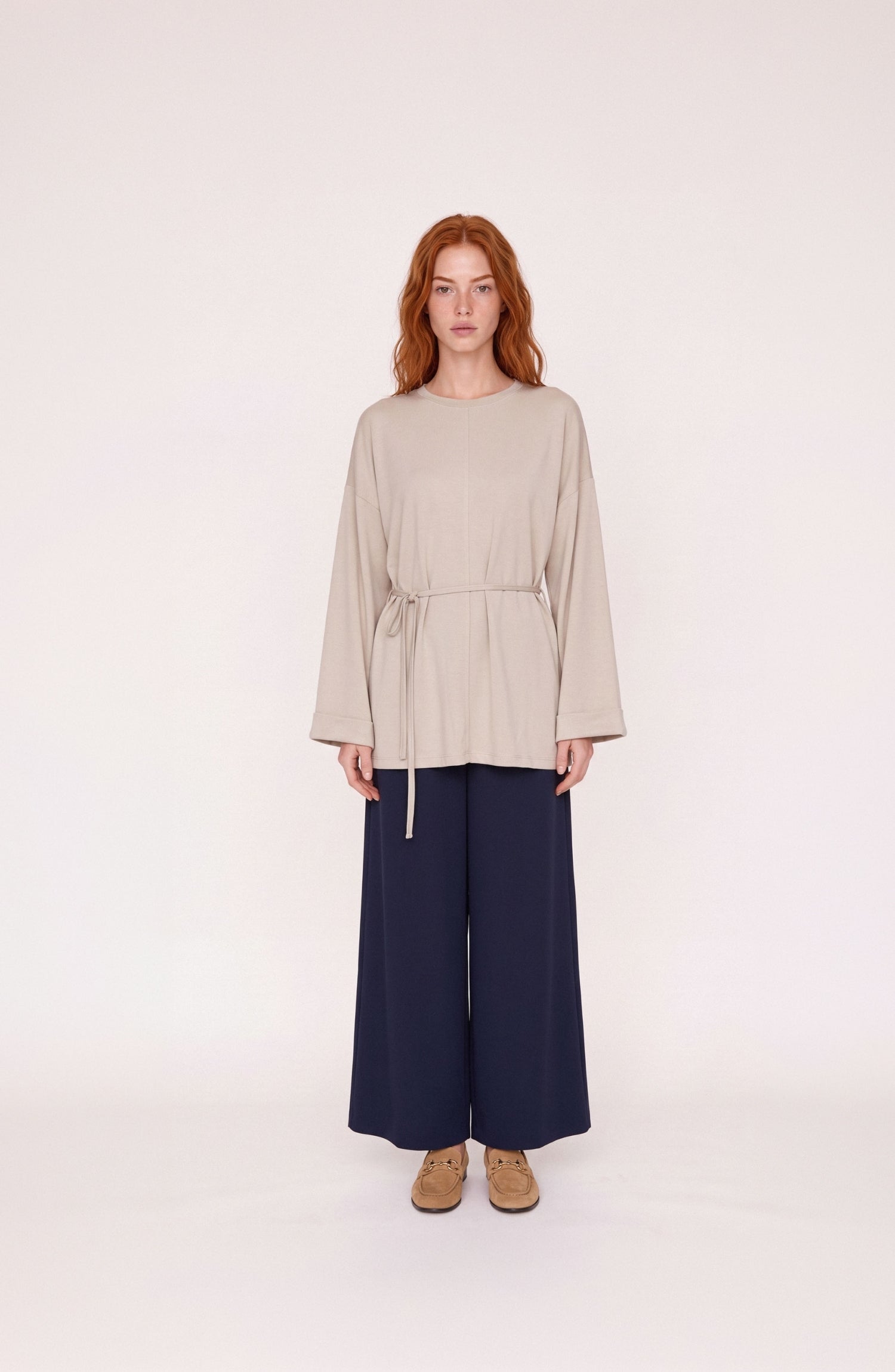 Bel Bağlama Detaylı Taş Viskon Basic Sweatshirt