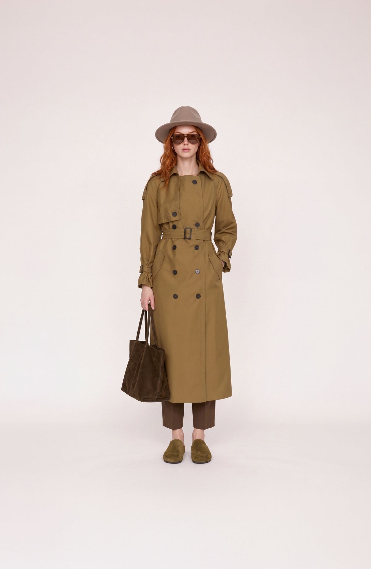 Apoletli Yağ Yeşili Oversize Trençkot