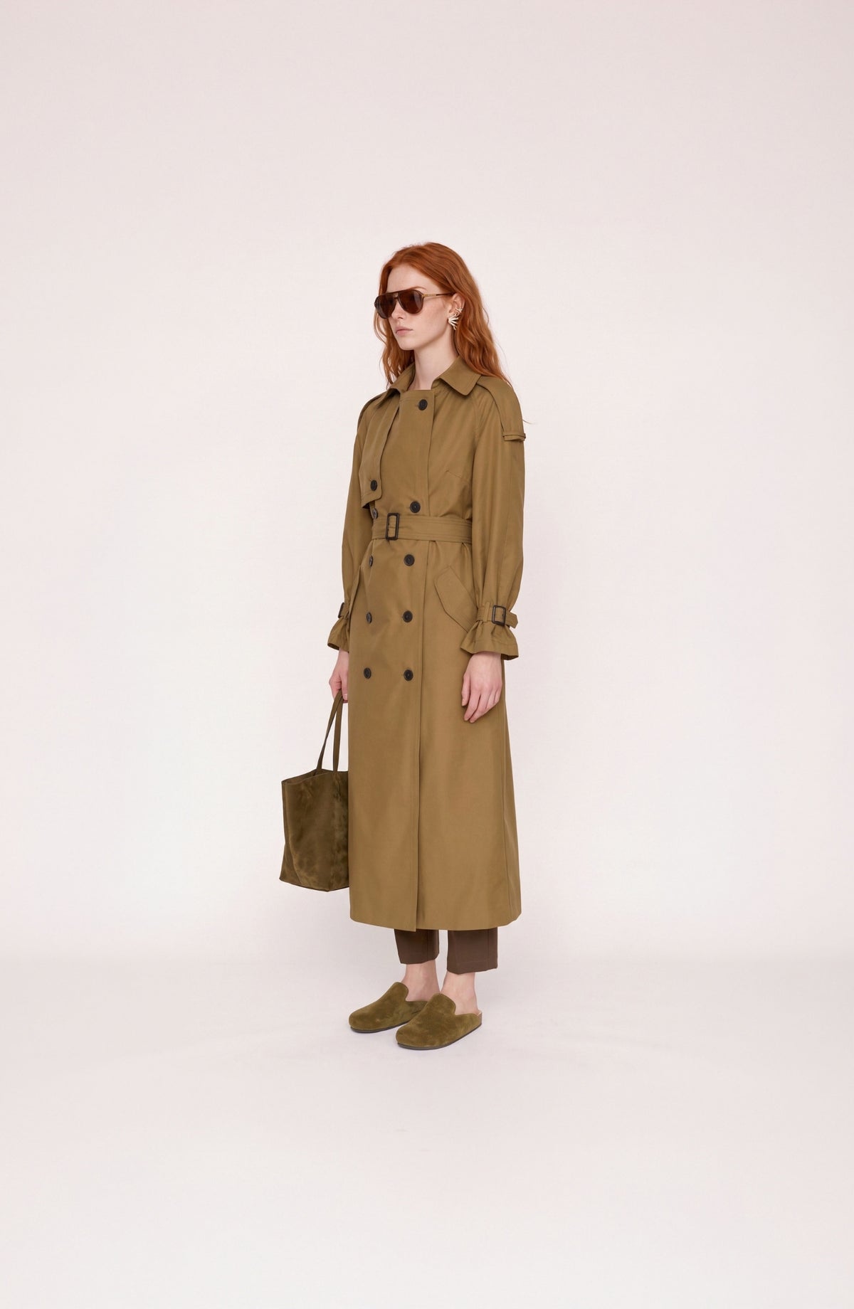 Apoletli Yağ Yeşili Oversize Trençkot