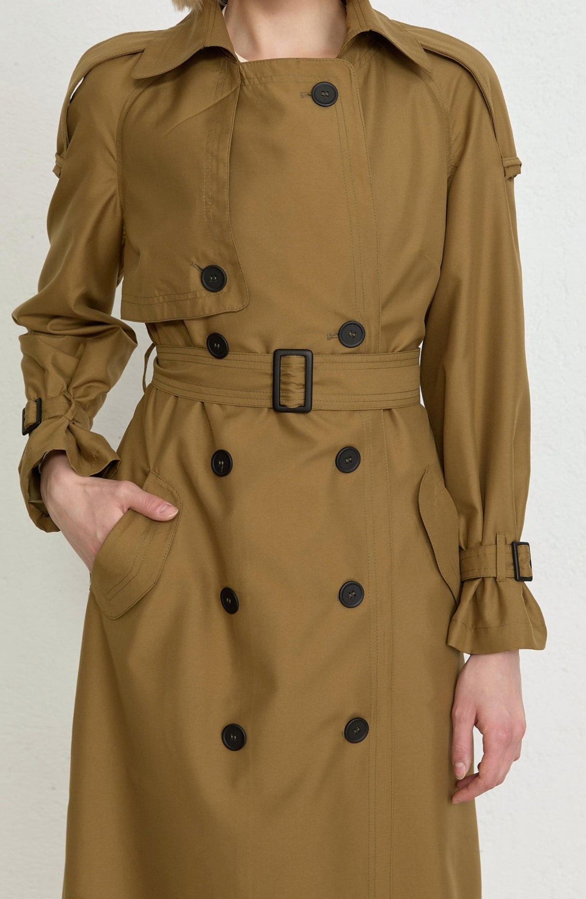 Apoletli Yağ Yeşili Oversize Trençkot