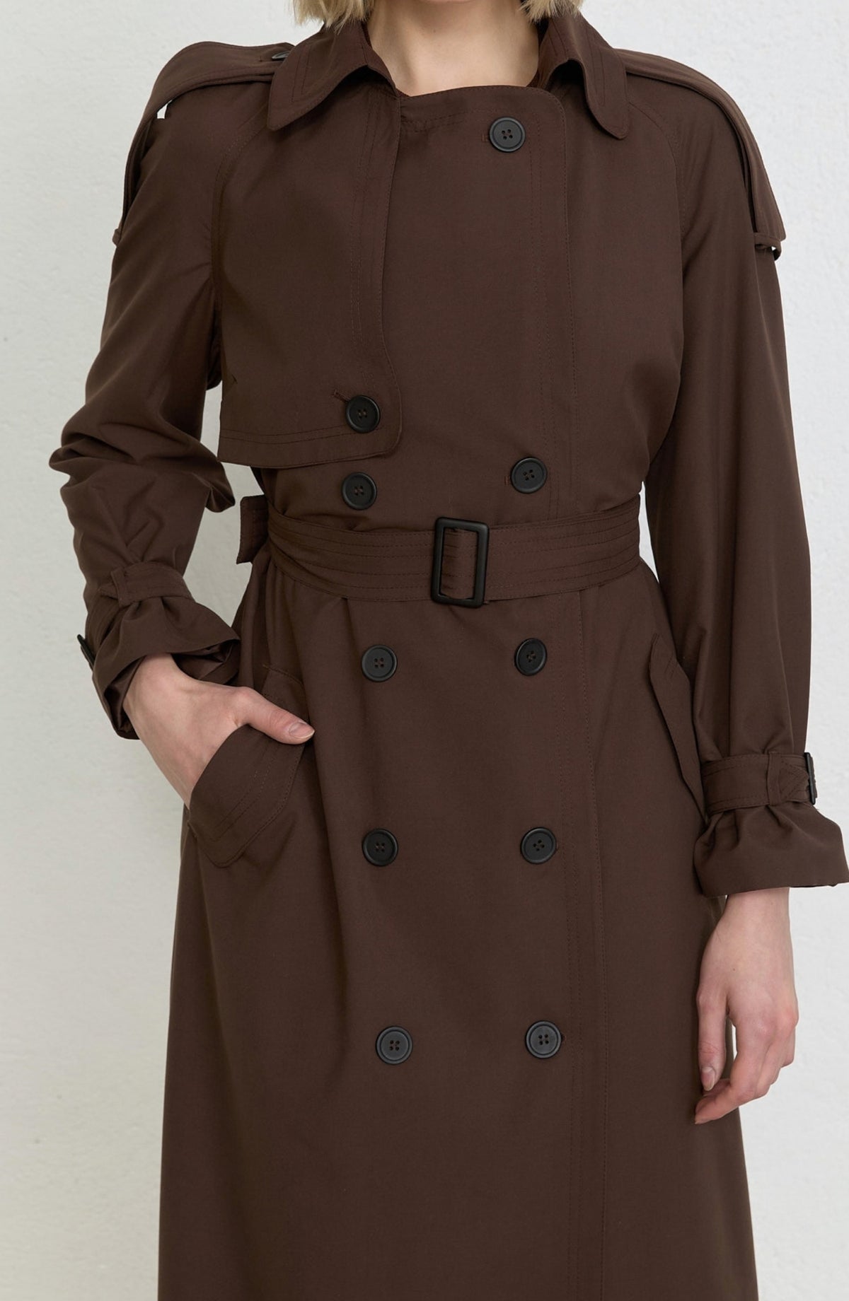 Apoletli Acı Kahve Oversize Trençkot