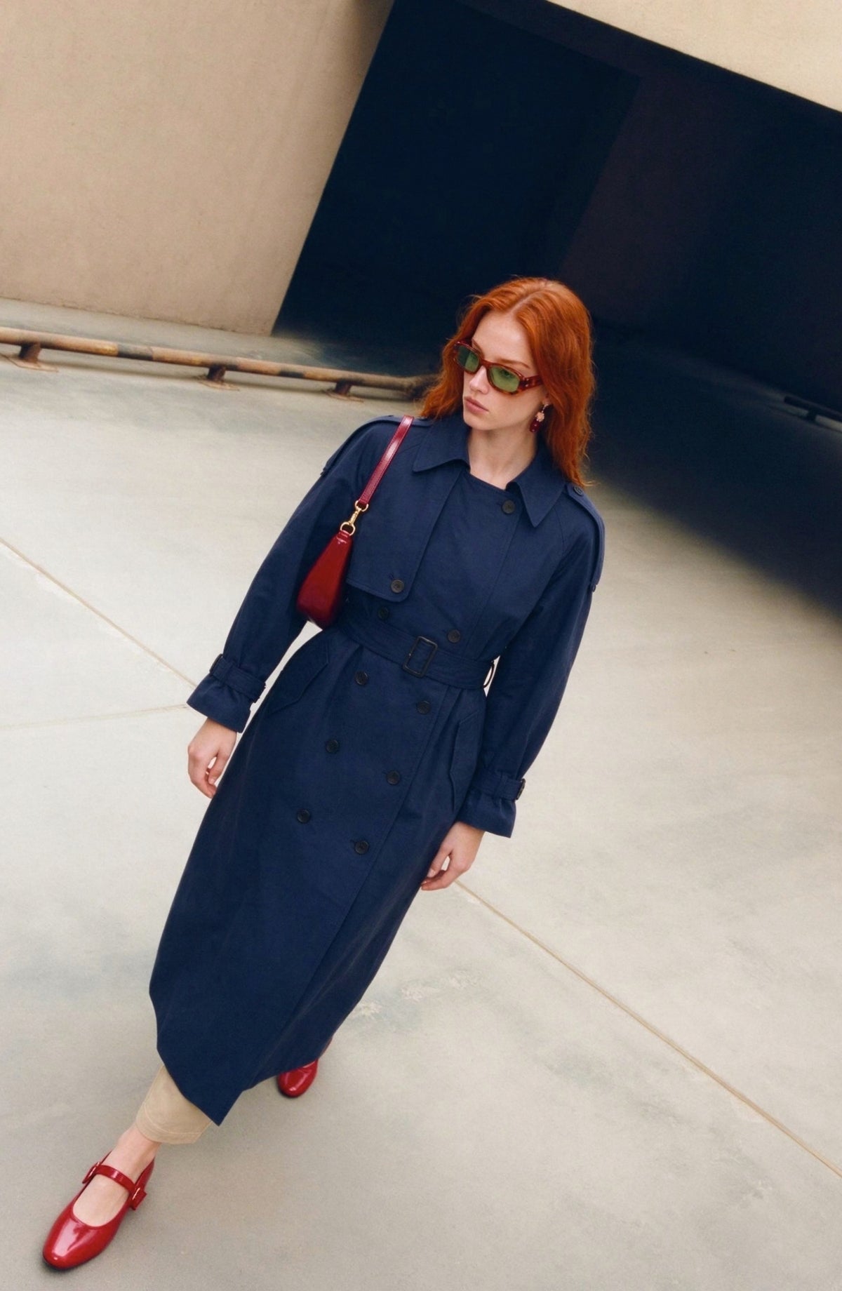 Apoletli Lacivert Oversize Trençkot