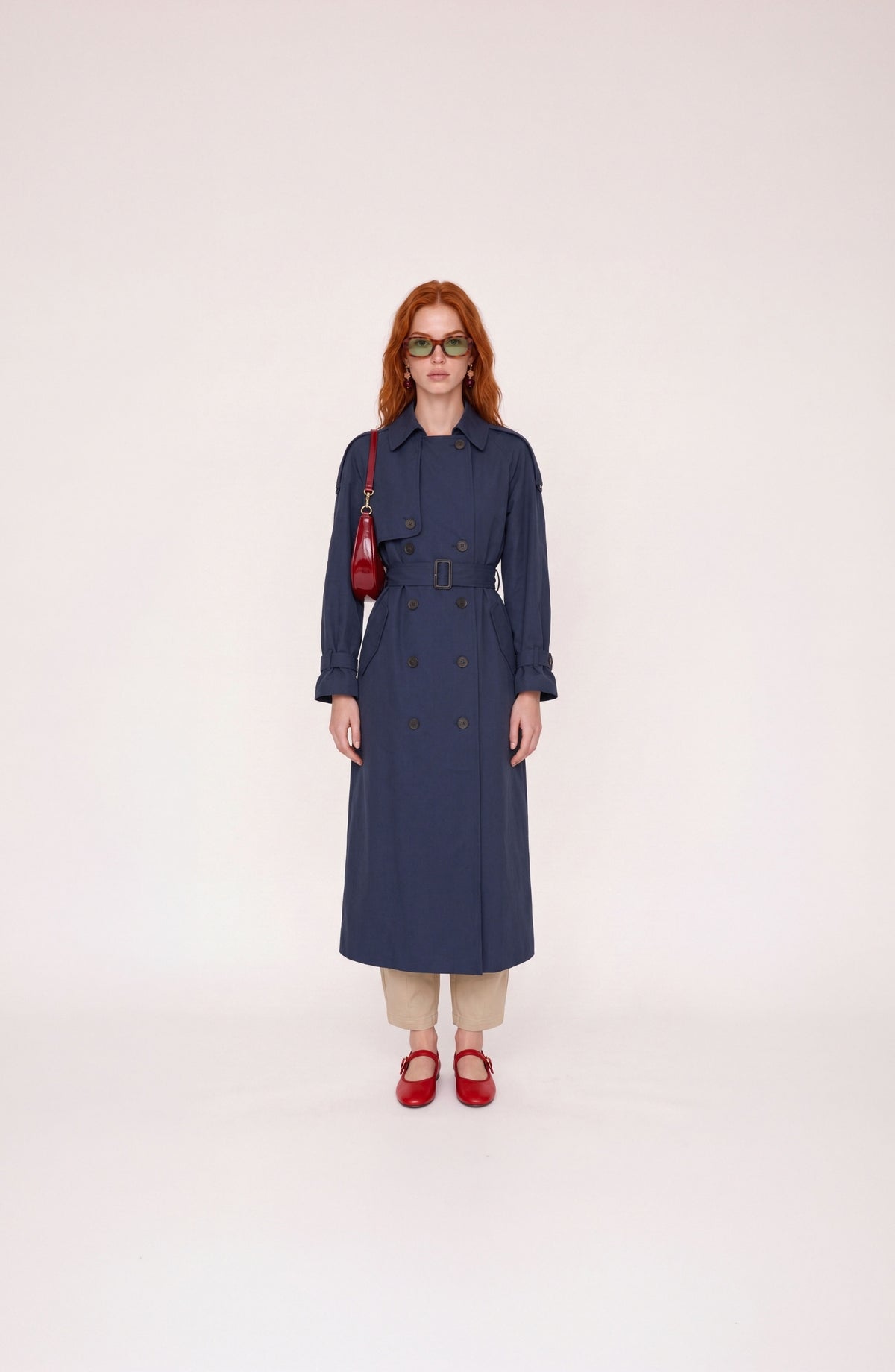Apoletli Lacivert Oversize Trençkot