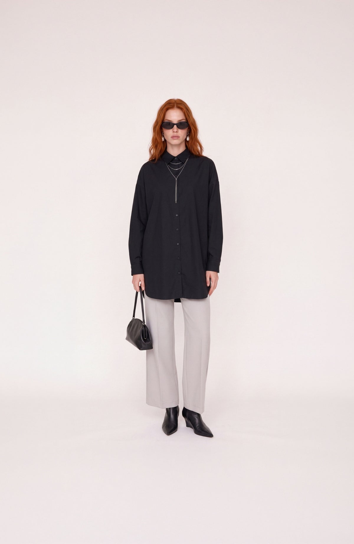 Basic Siyah Oversize Pamuk Gömlek