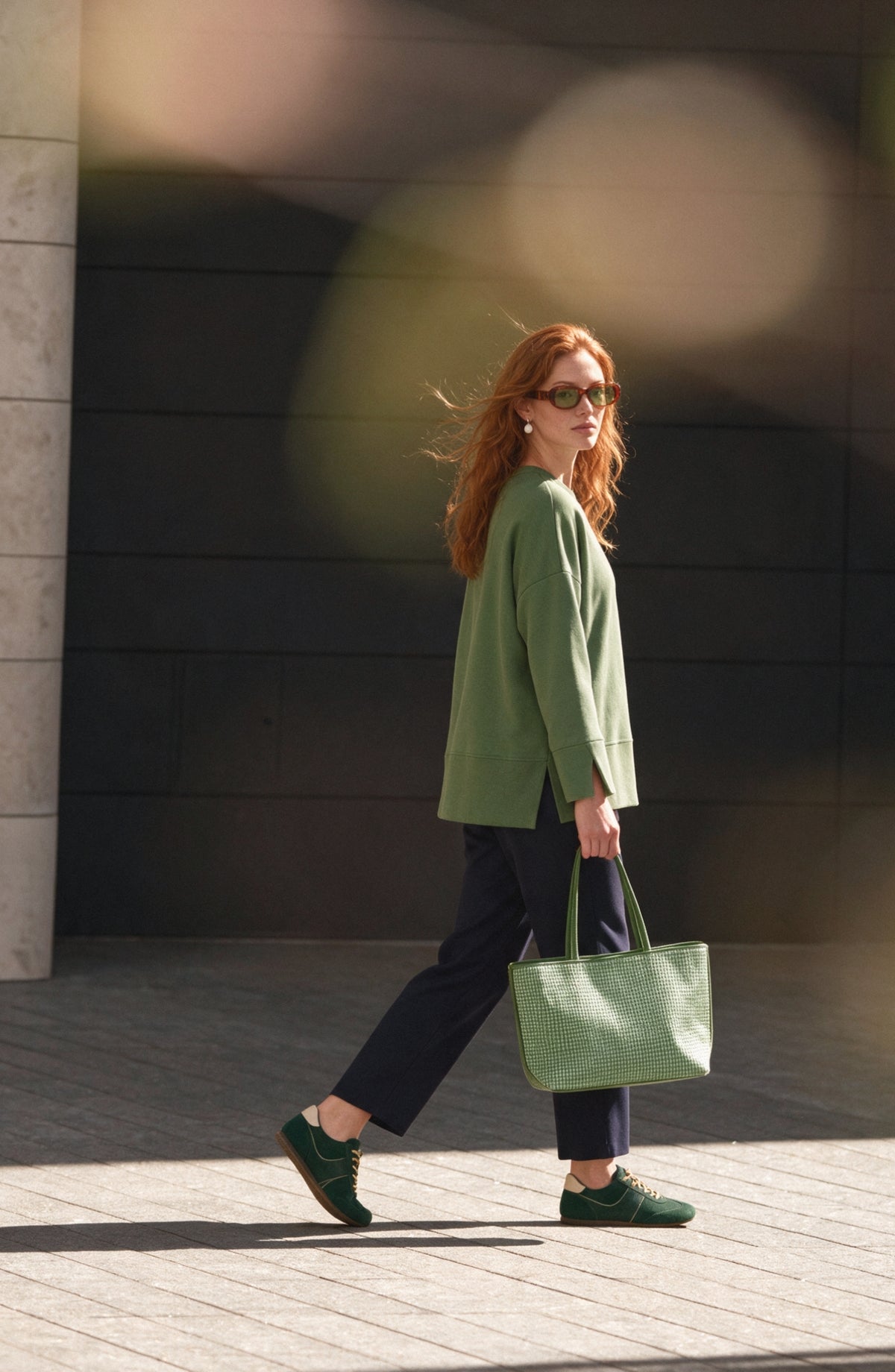 Kol Yırtmaçlı Yeşil Viskon Basic Sweatshirt