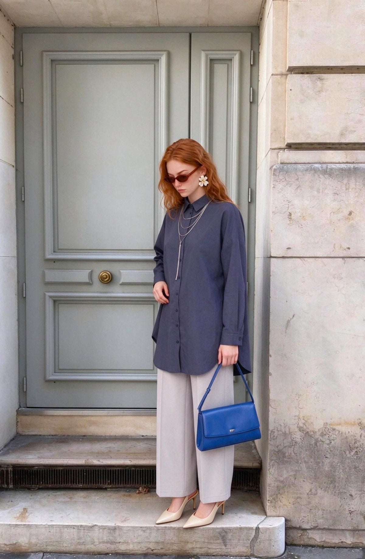 Basic Lacivert Oversize Pamuk Gömlek