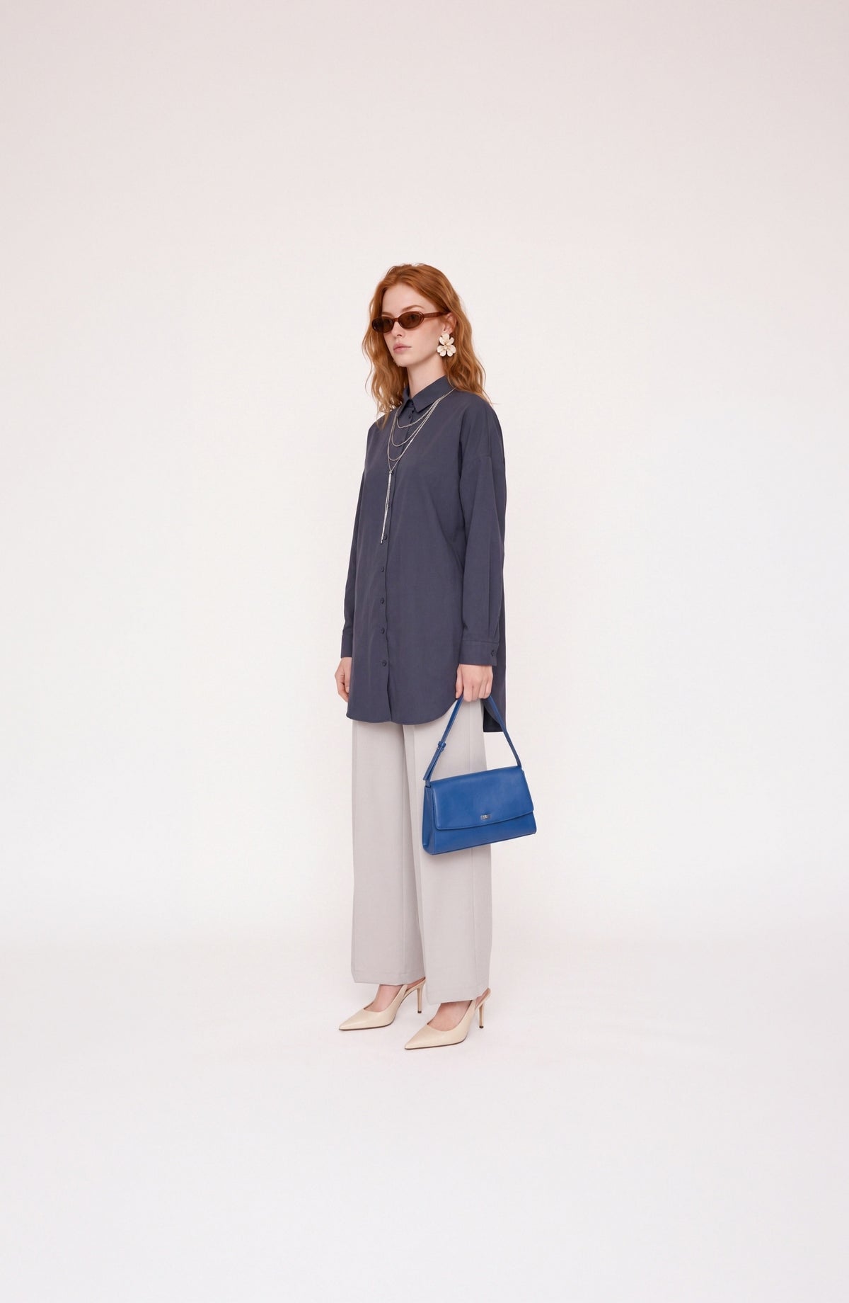 Basic Lacivert Oversize Pamuk Gömlek