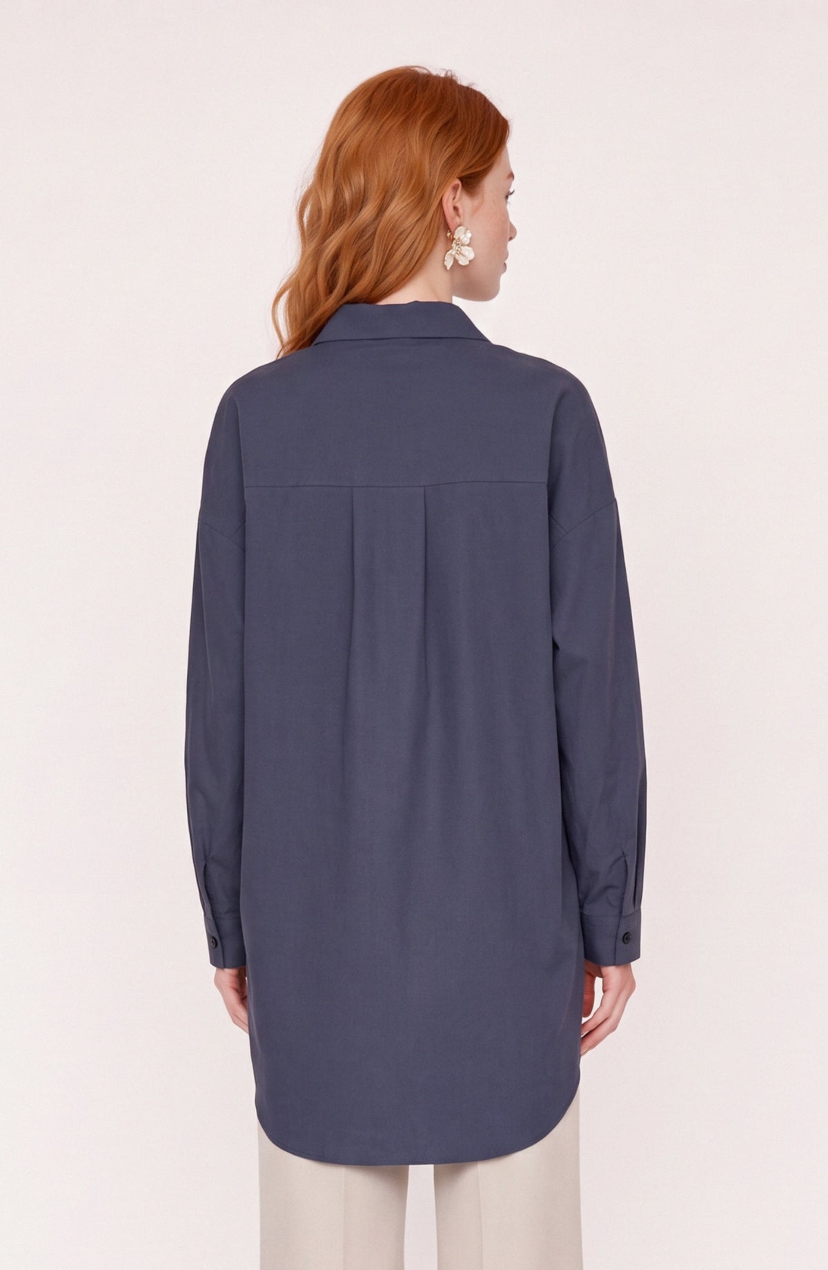 Basic Lacivert Oversize Pamuk Gömlek