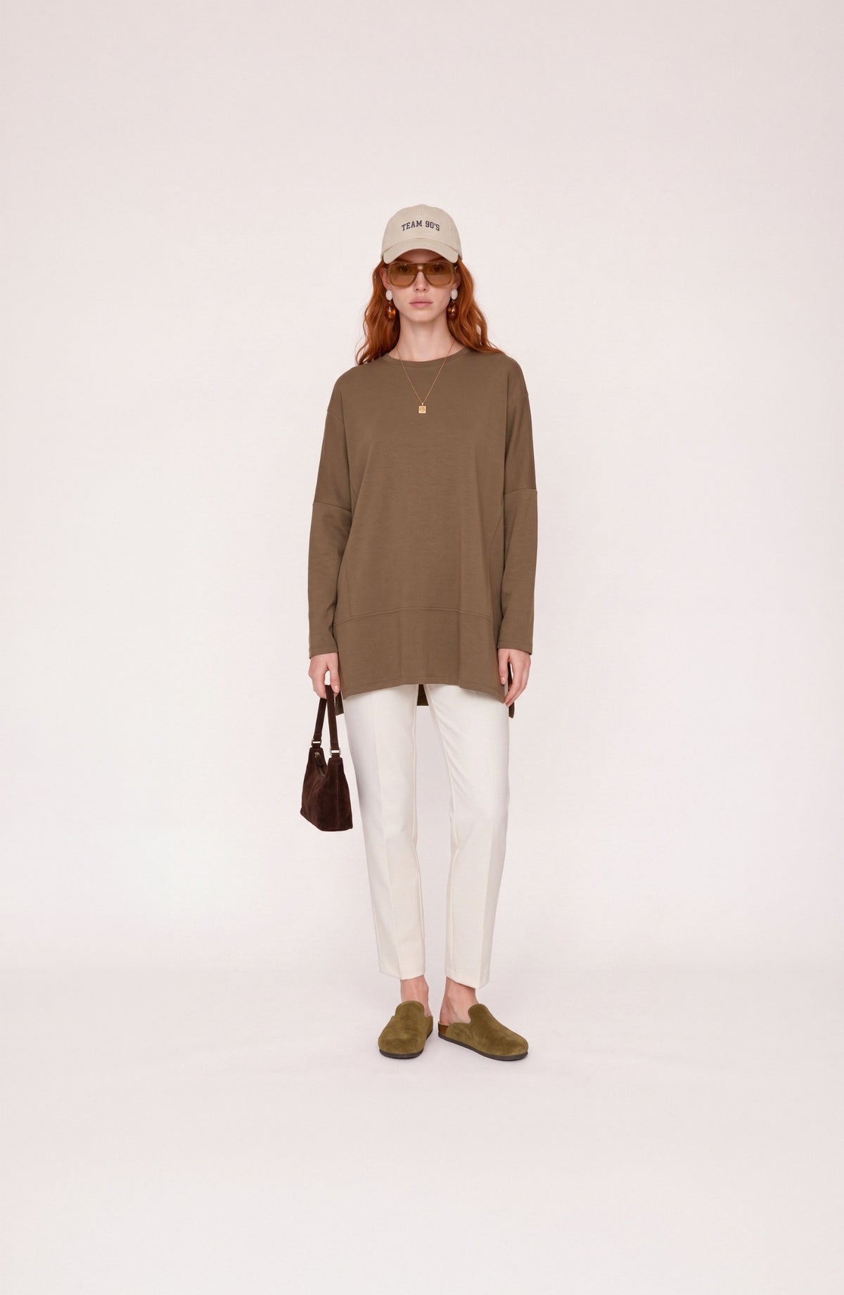 Parçalı Yırtmaçlı Oversize Haki Sweatshirt