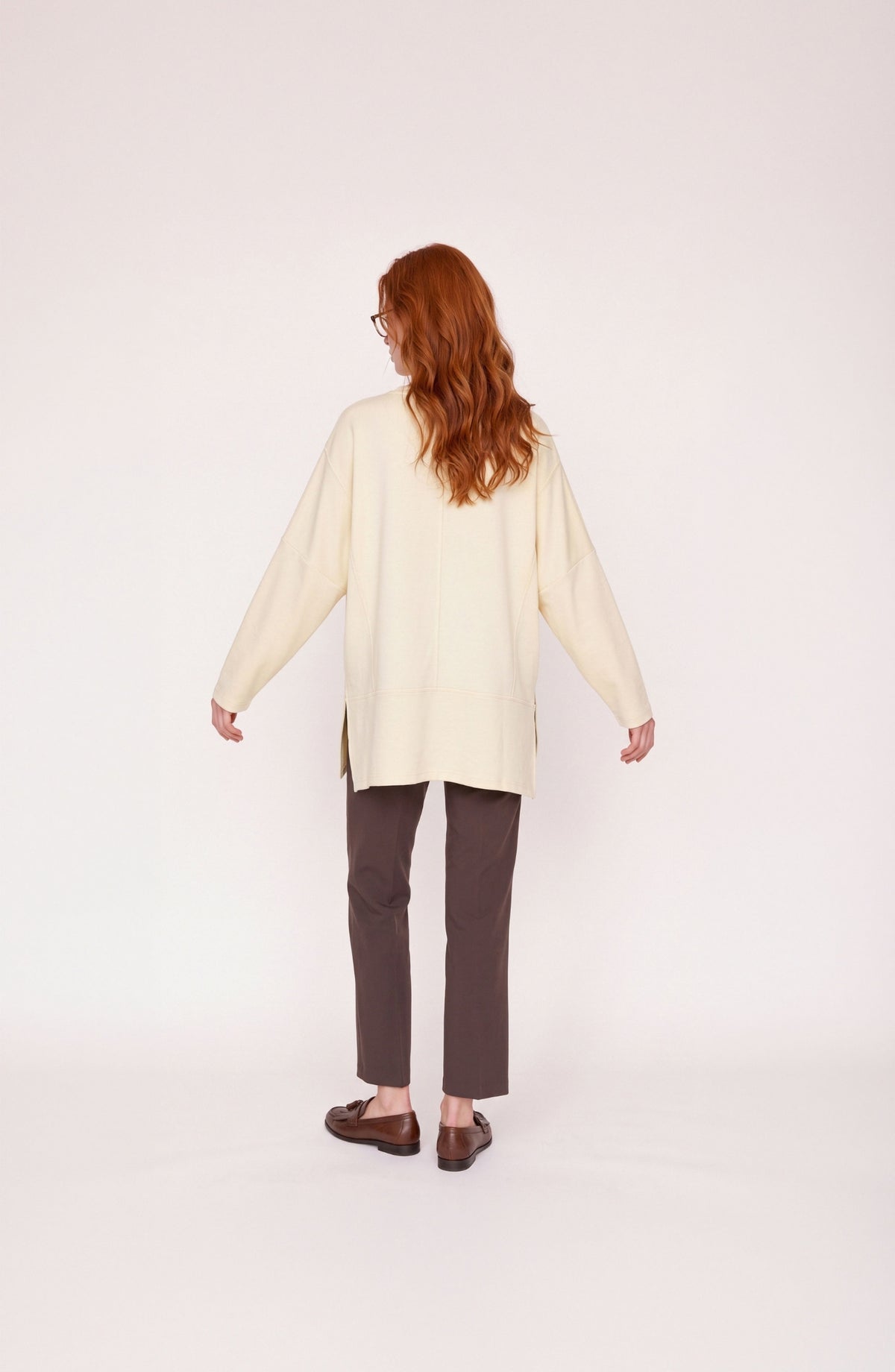 Parçalı Yırtmaçlı Oversize Sarı Sweatshirt
