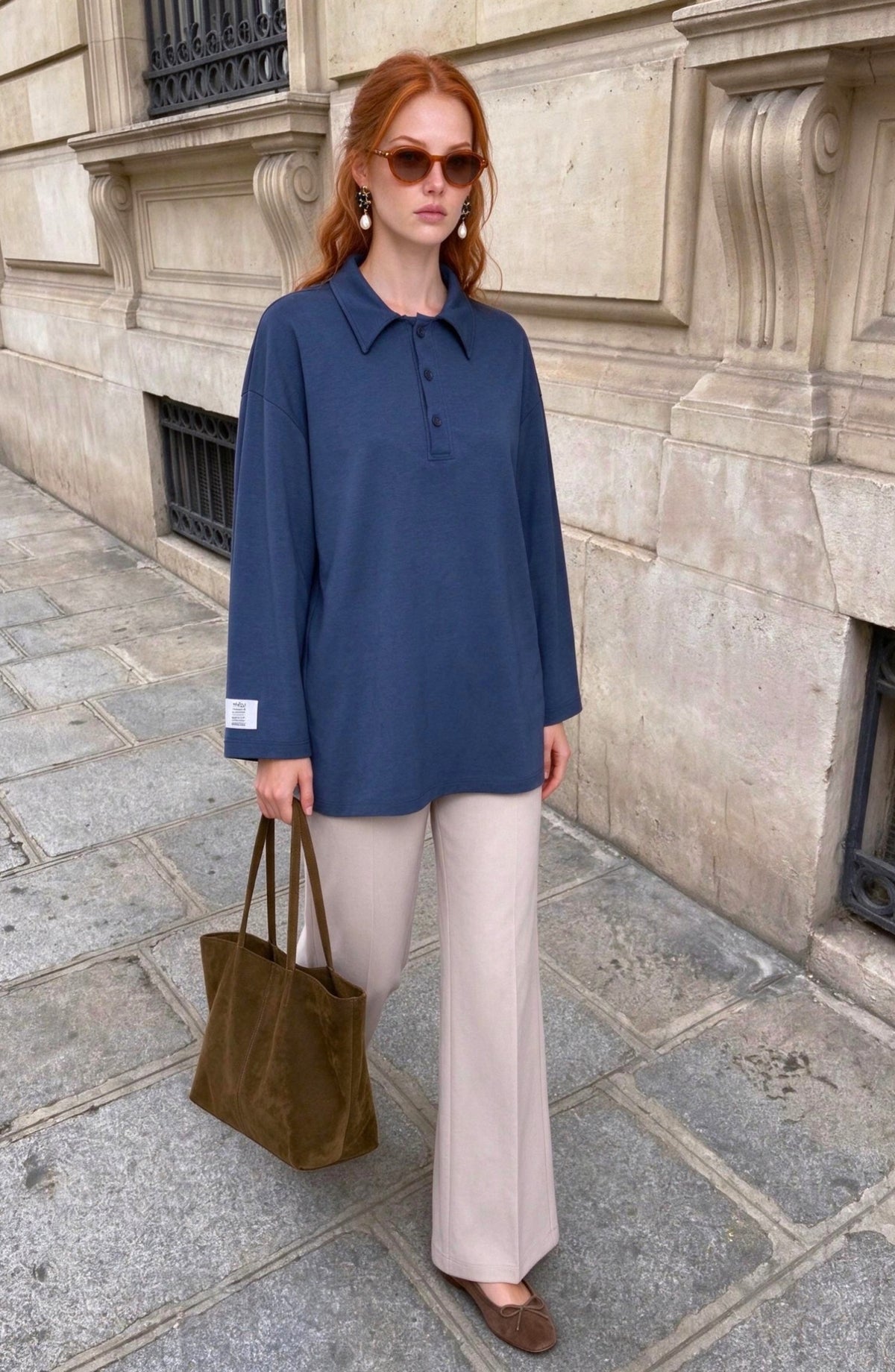 Polo Yaka Viskon Lacivert Sweatshirt