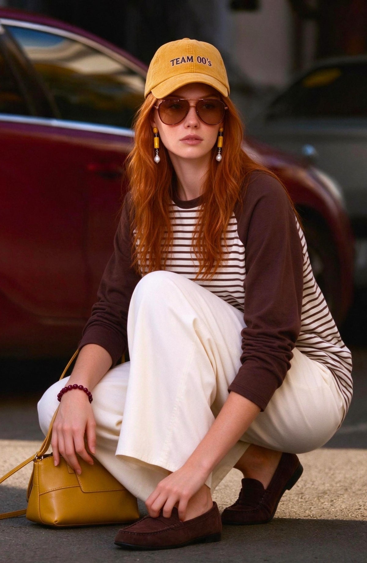 Reglan Kol Kahverengi Çizgili Sweatshirt