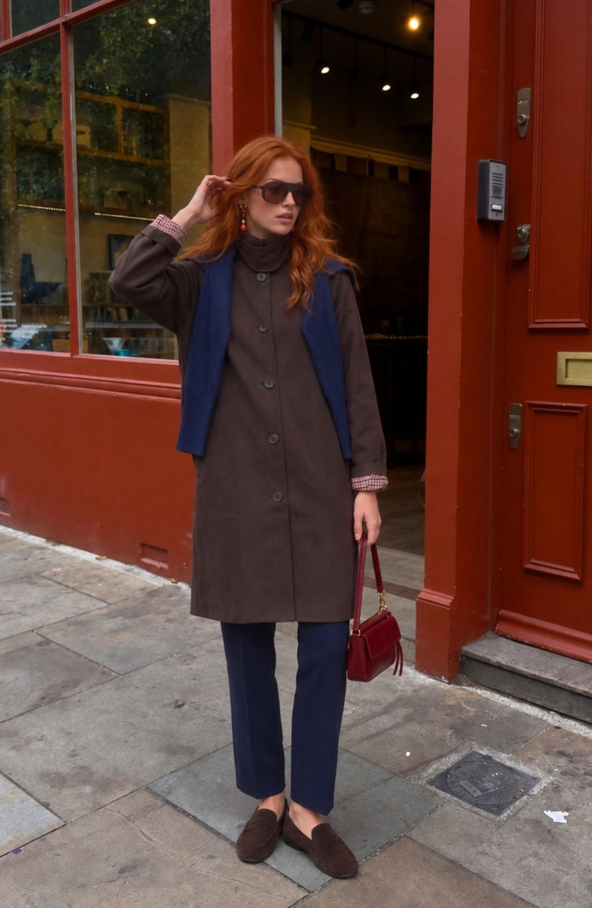 Dik Yaka Reglan Kol Gabardin Kahve Oversize Trençkot
