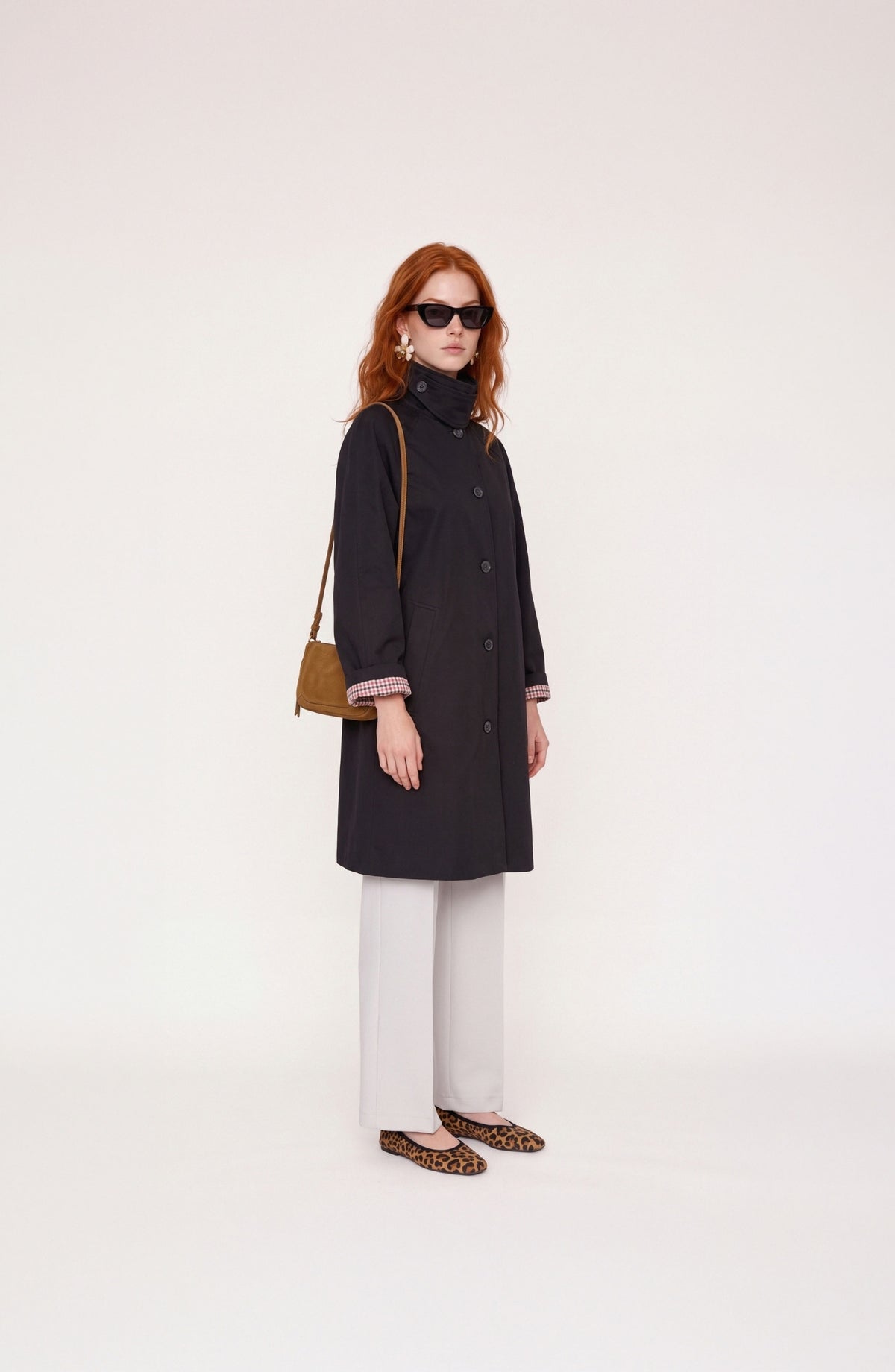 Dik Yaka Reglan Kol Gabardin Siyah Oversize Trençkot