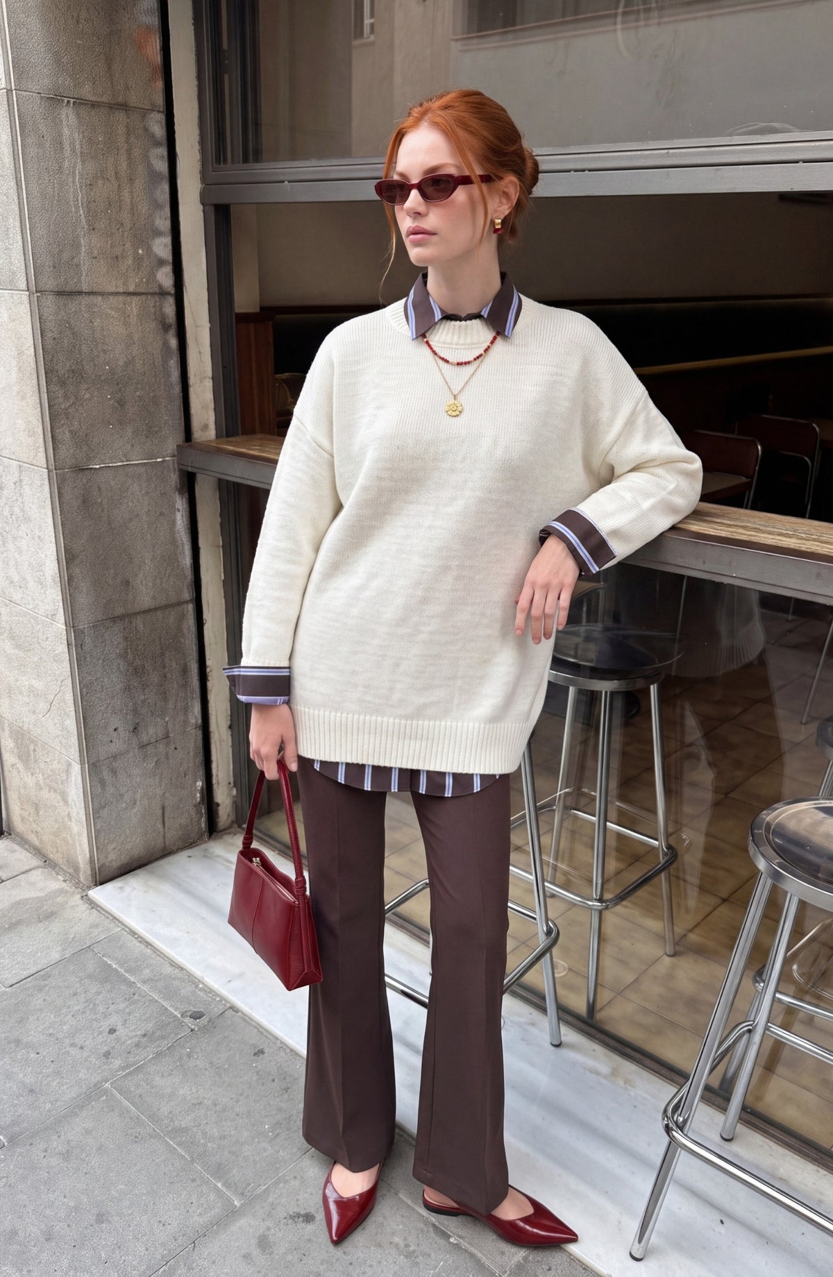 Basic Oversize Triko Ekru Kazak
