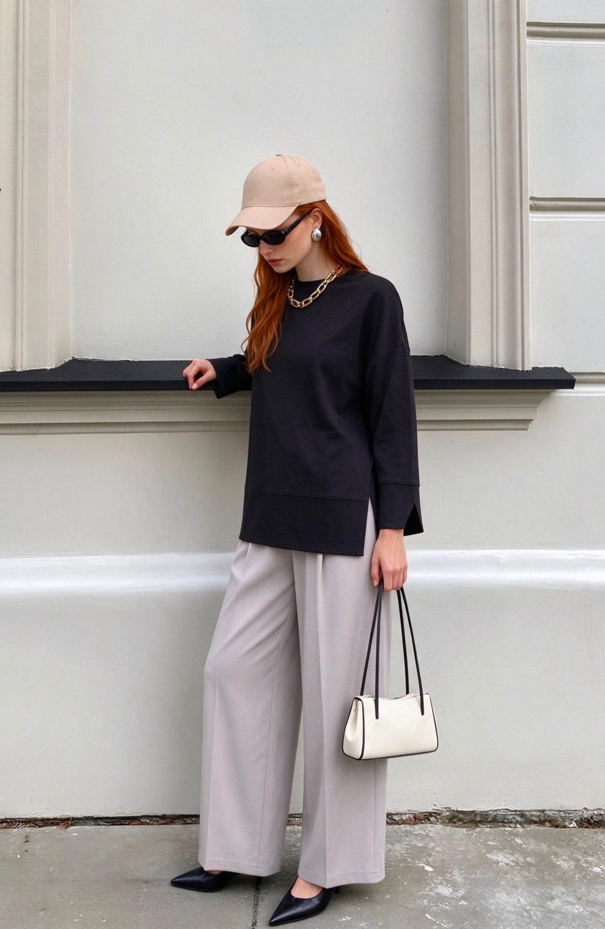 Kol Yırtmaçlı Siyah Viskon Basic Sweatshirt