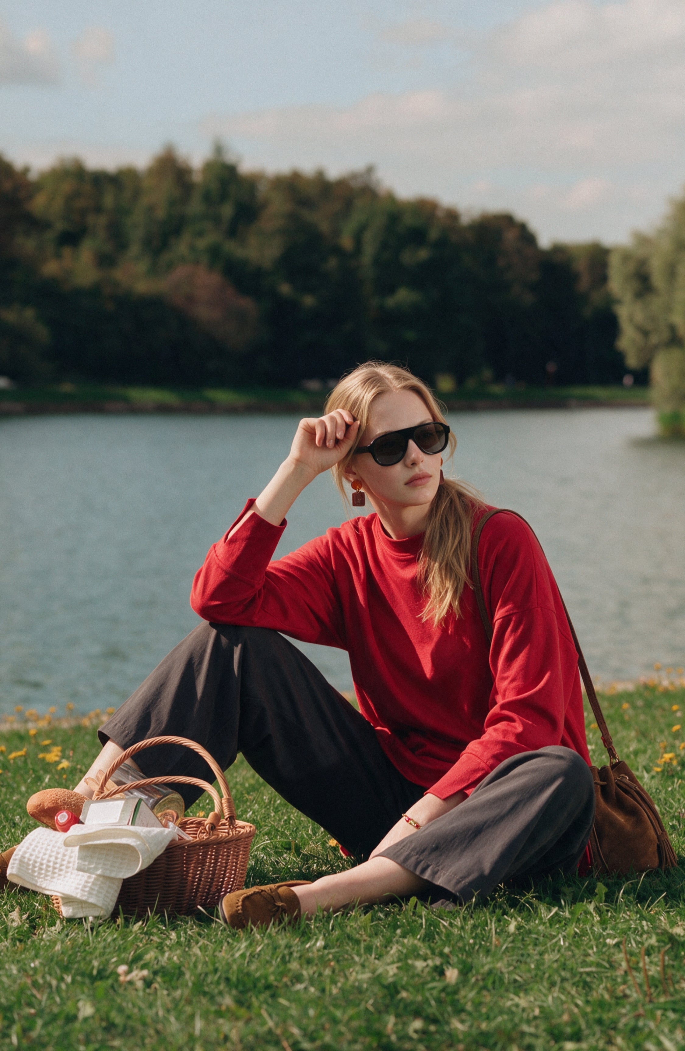 Basic Yırtmaçlı Kırmızı İnce Sweatshirt