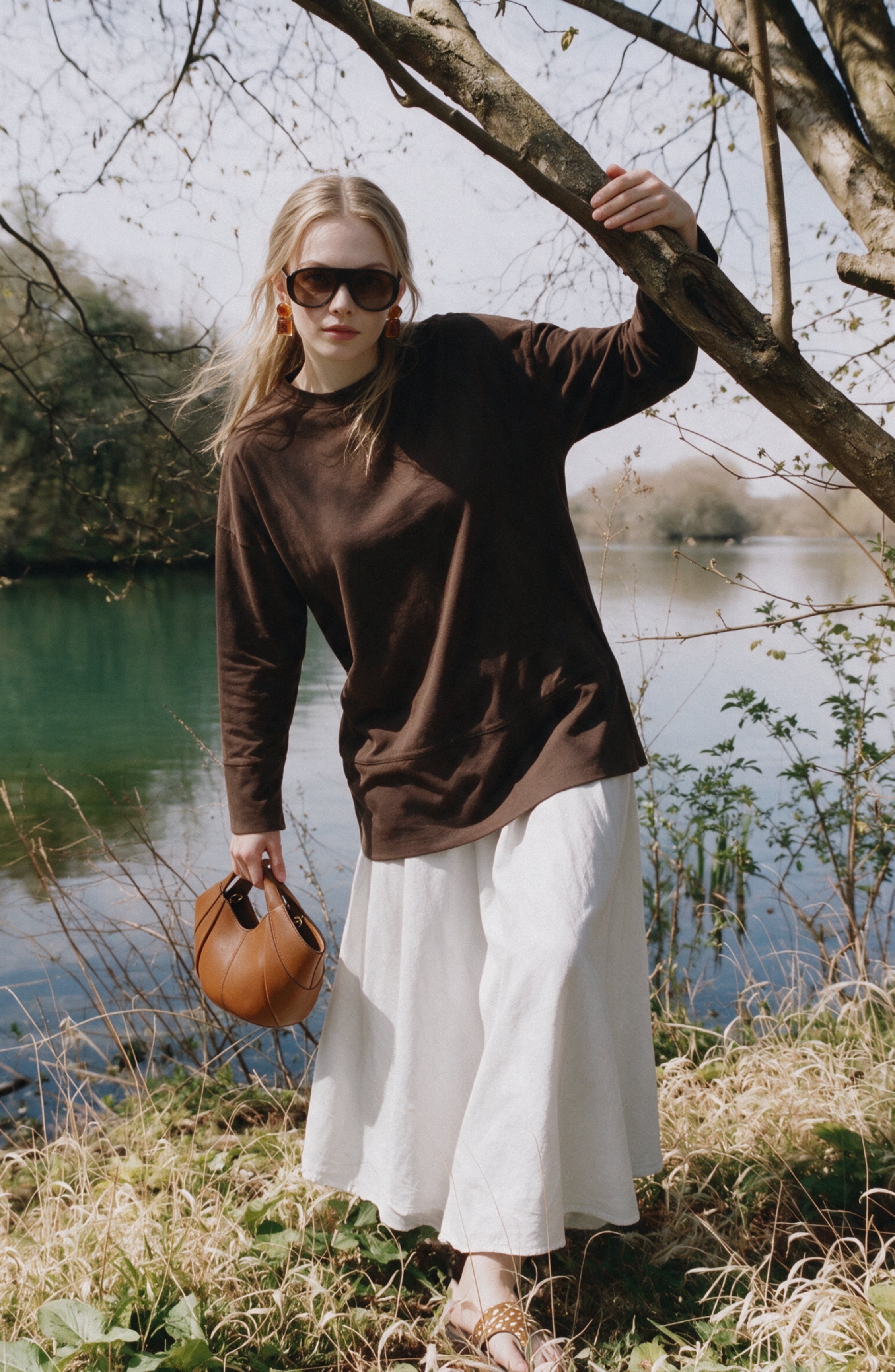 Basic Yırtmaçlı Acı Kahve İnce Sweatshirt