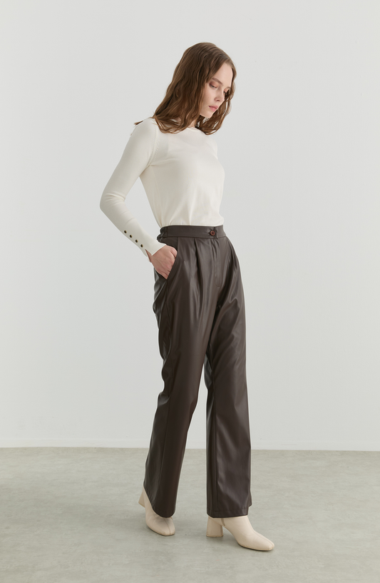 Deri Acı Kahve İspanyol Paça Pantolon