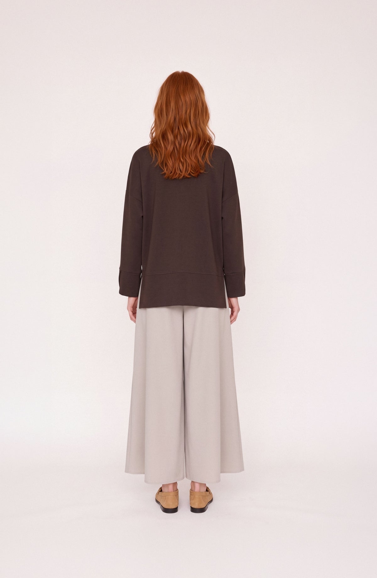 Kol Yırtmaçlı Acı Kahve Viskon Basic Sweatshirt