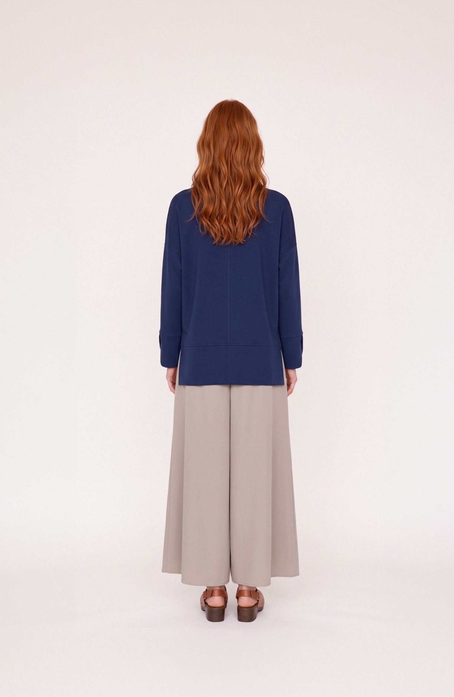 Kol Yırtmaçlı Kobalt Mavi Viskon Basic Sweatshirt
