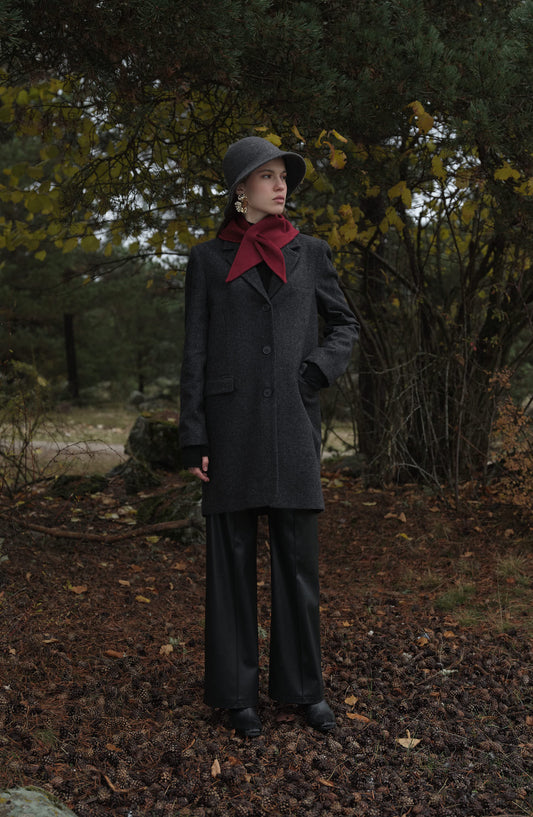 Yırtmaçlı Antrasit Kaşe Ceket Kaban