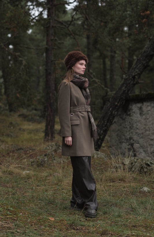 Kemerli Vizon Kaşmir Ceket Kaban