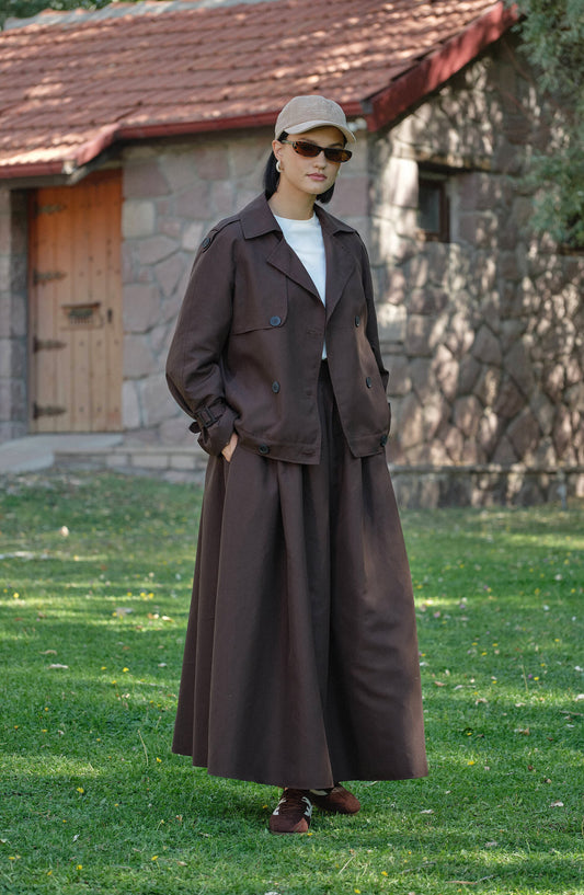 Sık Pileli Acı Kahve Trenç Etek