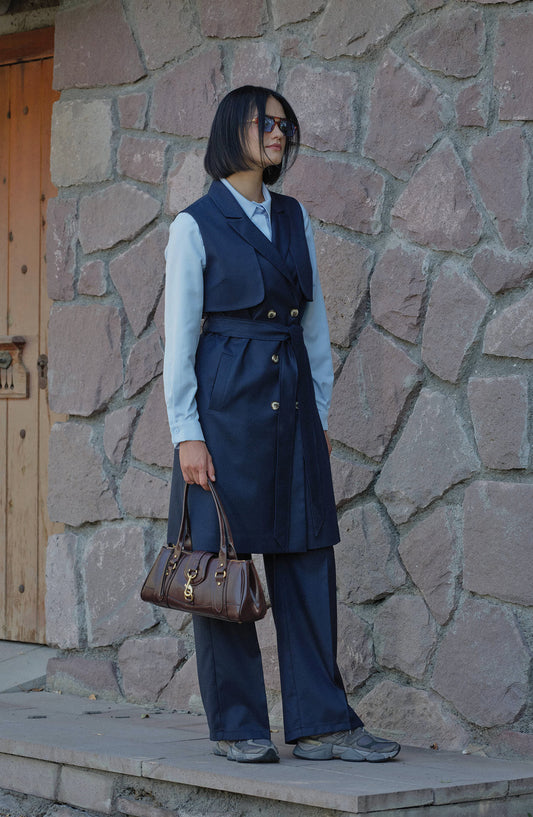 Gabardin Lacivert Palazzo Pantolon