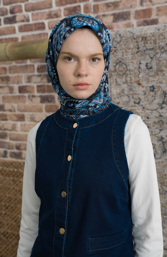 Royadia Lacivert Etnik Desenli Eşarp