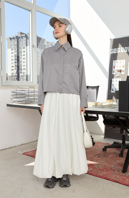 Pamuk Saten Ekru Balon Etek