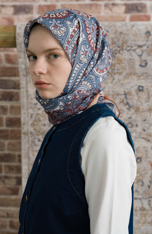 Royadia Soft Mavi Etnik Desenli Eşarp