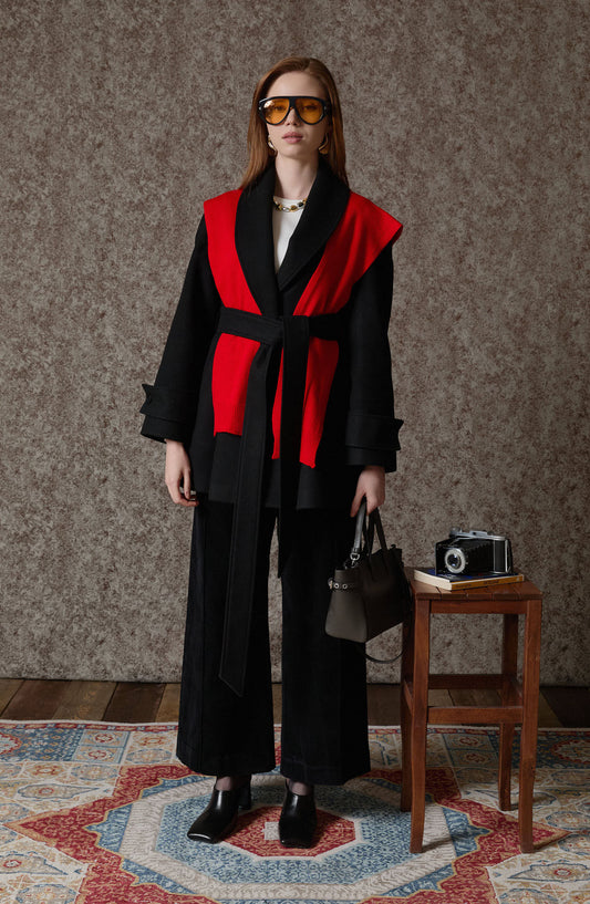 Kruvaze Siyah Kaşe Ceket Kaban