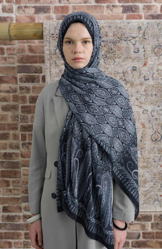Eastern Desenli Siyah Crash Şal