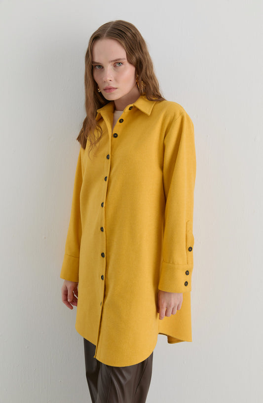 Oversize Sarı Kaşe Gömlek Ceket