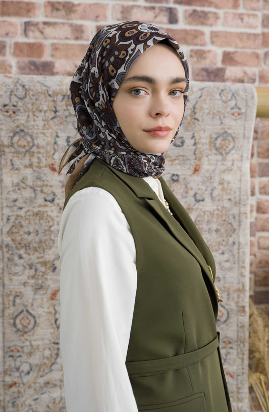 Royadia Kahverengi Etnik Desenli Eşarp