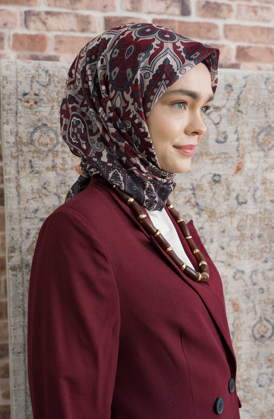 Royadia Bordo Etnik Desenli Eşarp