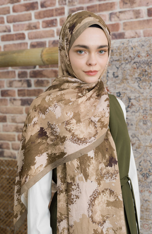 Pigmentia Desenli Soft Haki Crash Şal