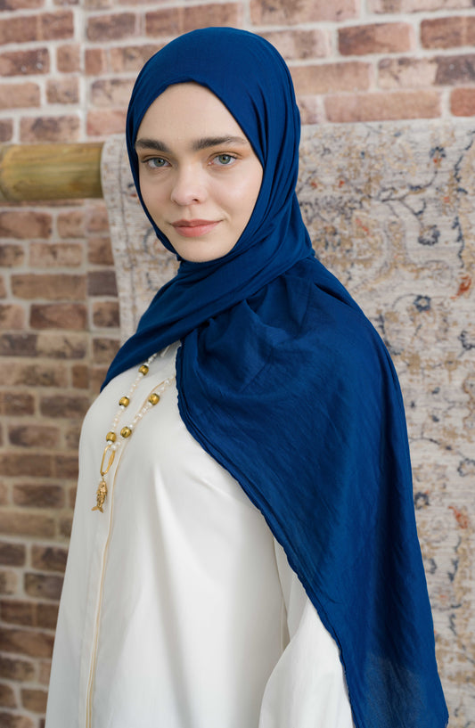 Pamuk Vual Lacivert Şal