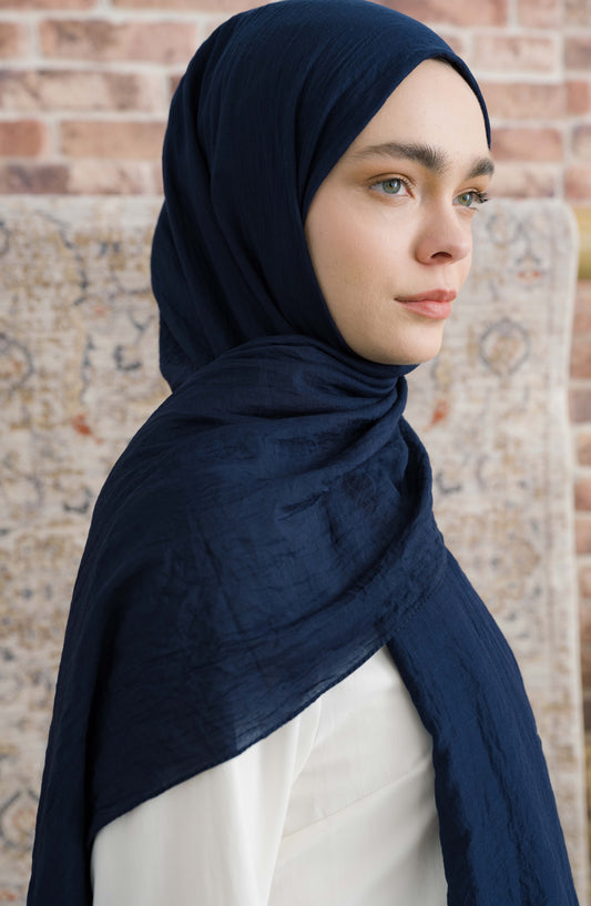 Pamuk Vual Koyu Lacivert Şal