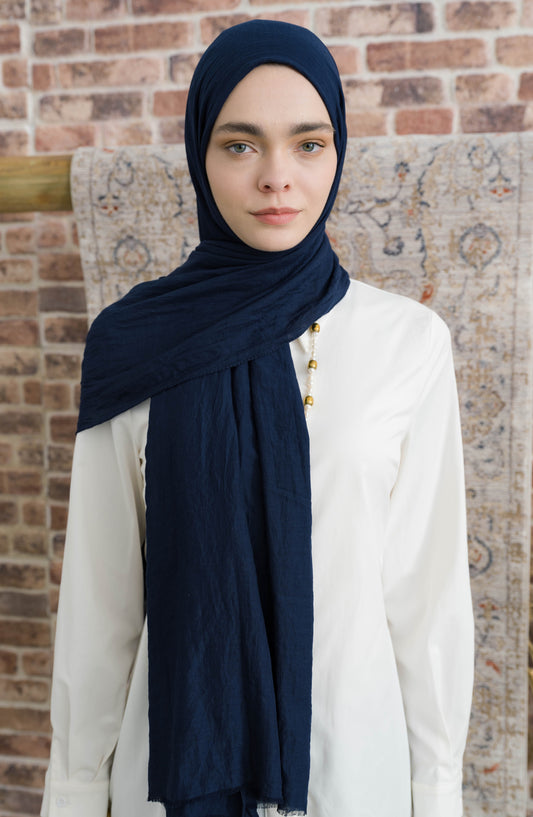 Pamuk Vual Koyu Lacivert Şal