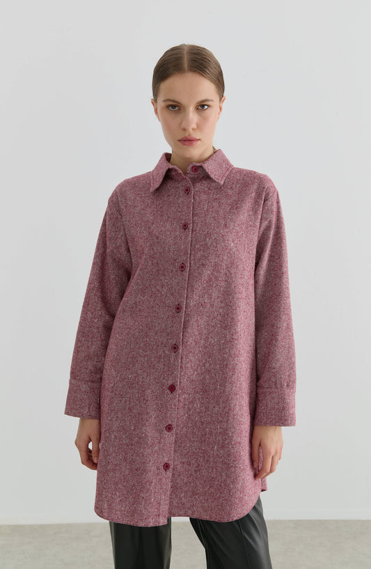 Oversize Bordo Tüvit Gömlek Ceket