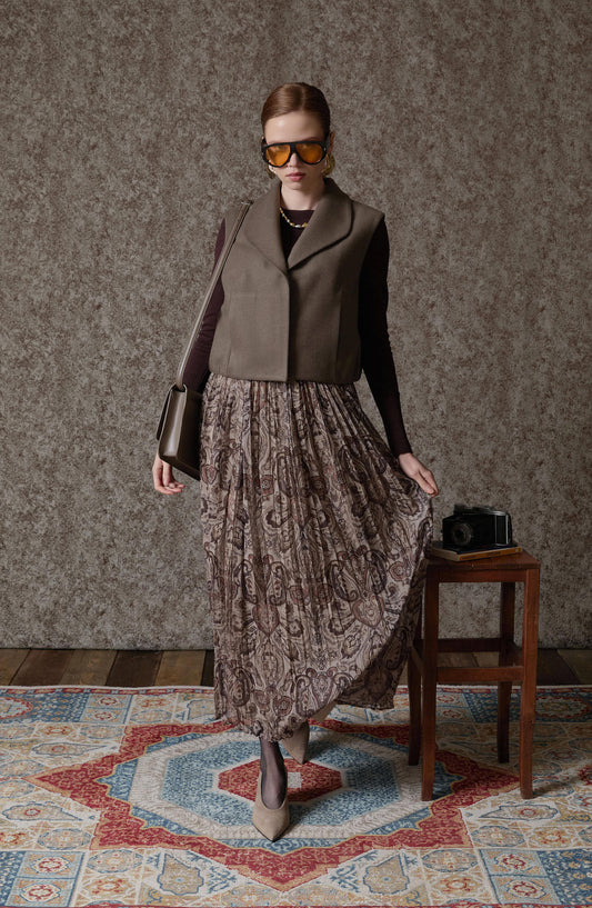 Kemerli Crash Taş Etnik Desen Şifon Etek