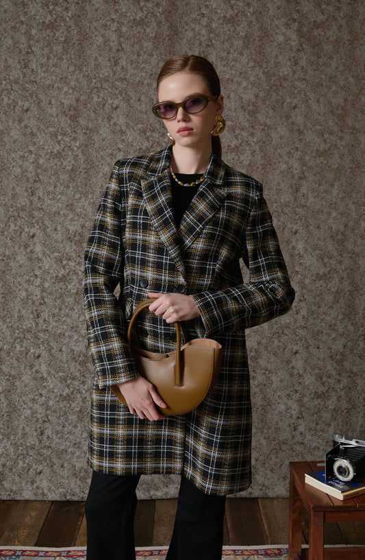 Ekose Siyah Tüvit Palazzo Ceket