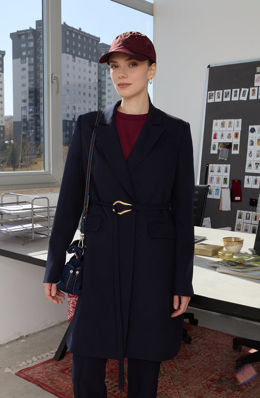 Double Lacivert Palazzo Tek Ceket