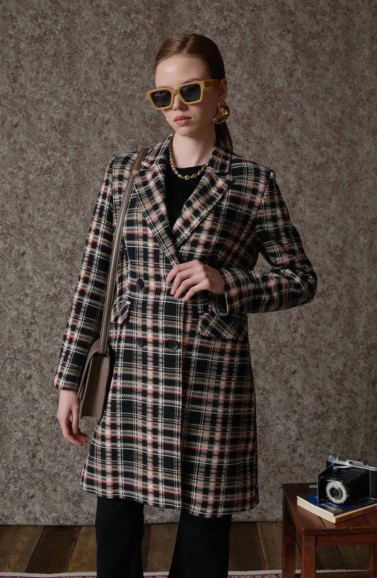 Ekose Sütlü Kahve Tüvit Palazzo Ceket