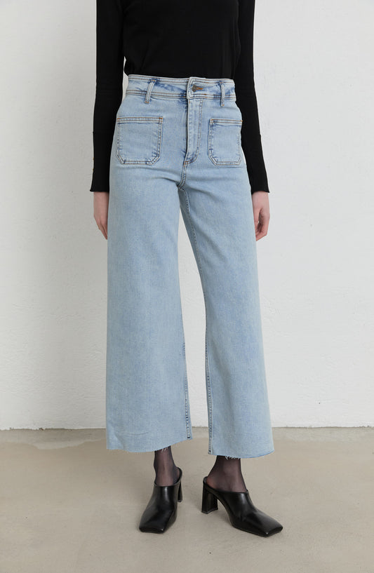 Cepli Culotte Açık Mavi Denim Pantolon