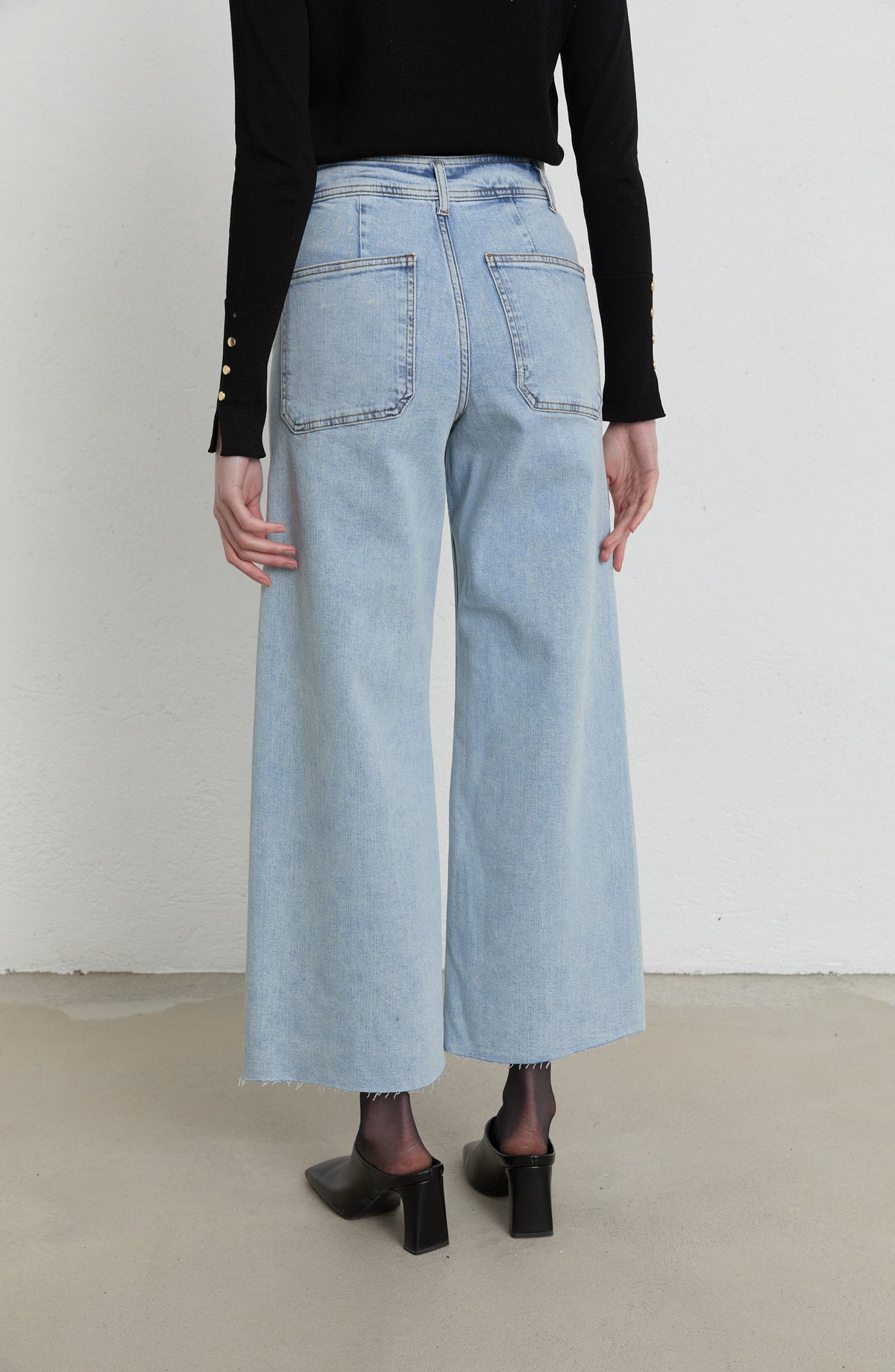 Cepli Culotte Açık Mavi Denim Pantolon