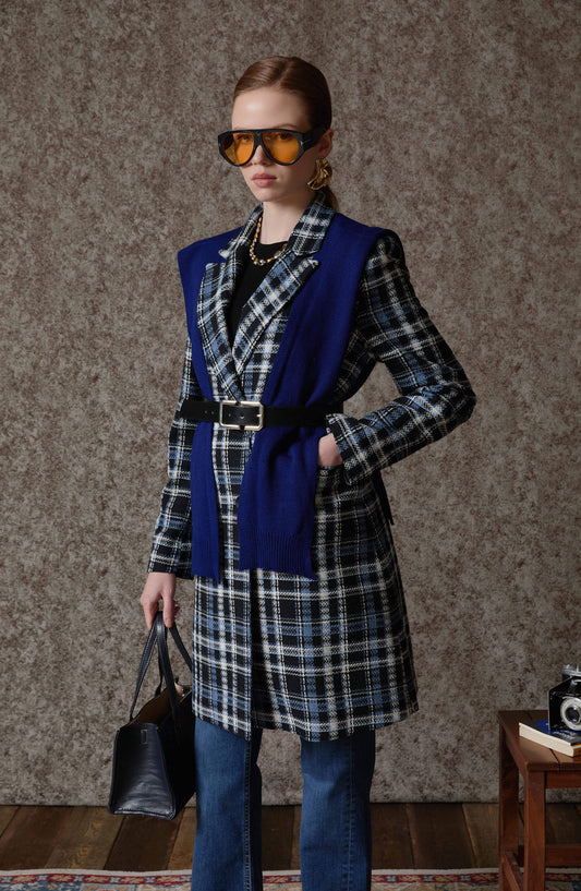 Ekose İndigo Tüvit Palazzo Ceket