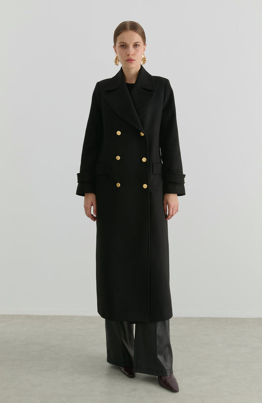 Blazer Maksi Siyah Kaşmir Kaban